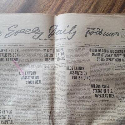 Lot 458: 1920 Greeley Daily and Greeley Republican Newspaper (this one paper)
