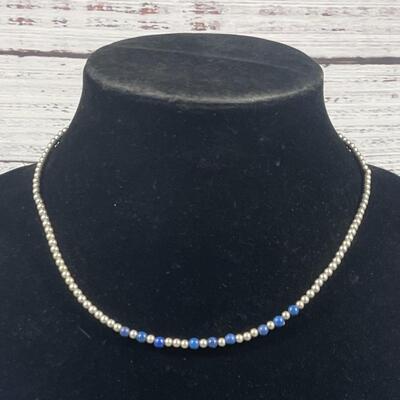 Vintage Victorian Style Pin/Pendant & Silver and Blue Beaded Necklace