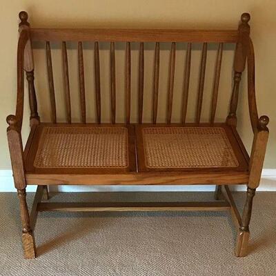 Oak Bench With Woven Cane Seat