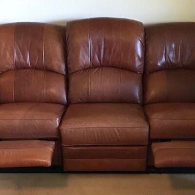 La-Z-Boy Reclining Leather Sofa With Brass Trim