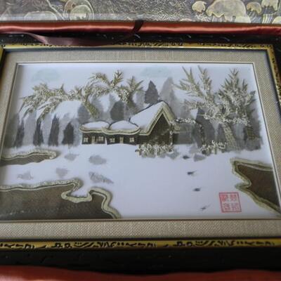 LOT 218  CHINESE HEZHE FISHSKIN FRAMED PICTURE