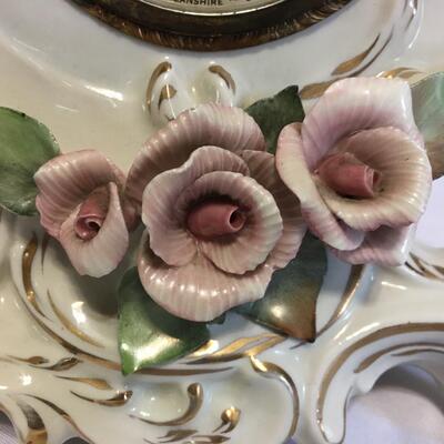 Rare Vintage Lanshire Self Starting  Table Clock  Porcelain  Roses 11 inch