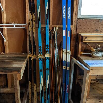 3 Sets of Waxless Cross Country Skiis and Poles