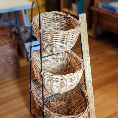 Well made Tiered Wicker Baskets, Wrought Iron Frame