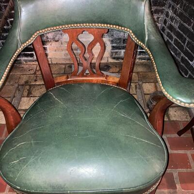 Classic leather Hickory Club Chairs (set of 4) with Green leather & nail head detail