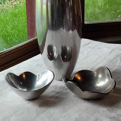 Lot 1: Aluminum Vase and 2 Bowls 