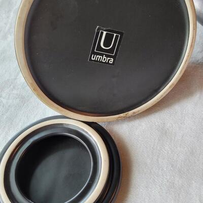 Lot 7: Umbra Ceramic Black Jar w/ Lid and Black Ceramic Vessel/Flower Bowl