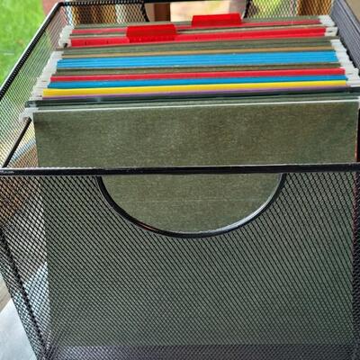 Lot 11: (2) Desktop Metal File Organizers, Black Filing Crate and Black Plastic File Folder
