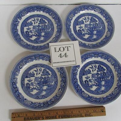 4 Vintage W. Ridgeway England Semi China Blue Willow Plates
