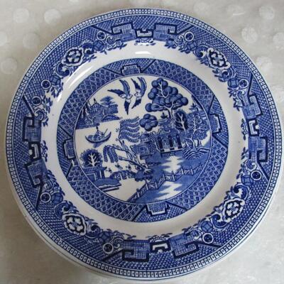4 Vintage W. Ridgeway England Semi China Blue Willow Plates