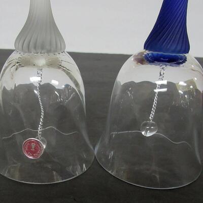 2 Vintage Glass Bells, Romania, Optic Swirl Pattern, Satin Glass Handles