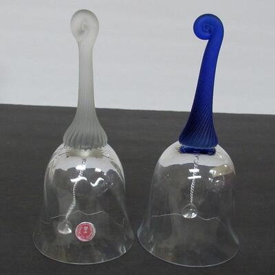 2 Vintage Glass Bells, Romania, Optic Swirl Pattern, Satin Glass Handles