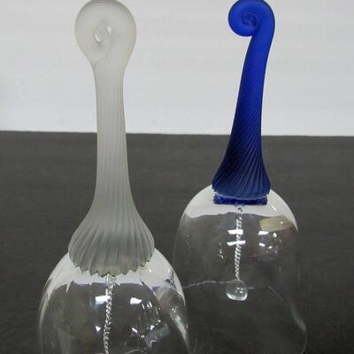2 Vintage Glass Bells, Romania, Optic Swirl Pattern, Satin Glass Handles