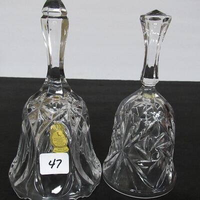 2 Vintage West Germany Glass Bells, I.C. Imperlux, Long Ovals Pattern, and Unmarked, Sun Rays Pattern