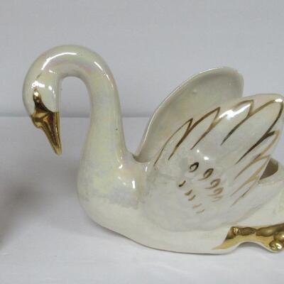 Vintage Pottery Swan Planter, Lusterware Glaze, Goldra