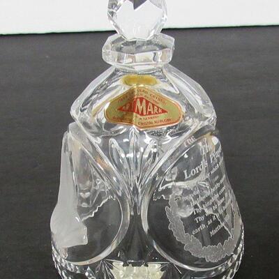 Artmark West Germany Lead Crystal Glass Bell, 1986 Lord's Prayer and Praying Hands Theme