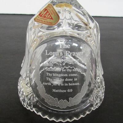 Artmark West Germany Lead Crystal Glass Bell, 1986 Lord's Prayer and Praying Hands Theme