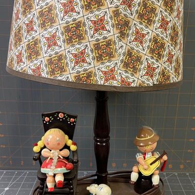 #43 Vintage Hansel and Gretel Lamp Wood Figurine 