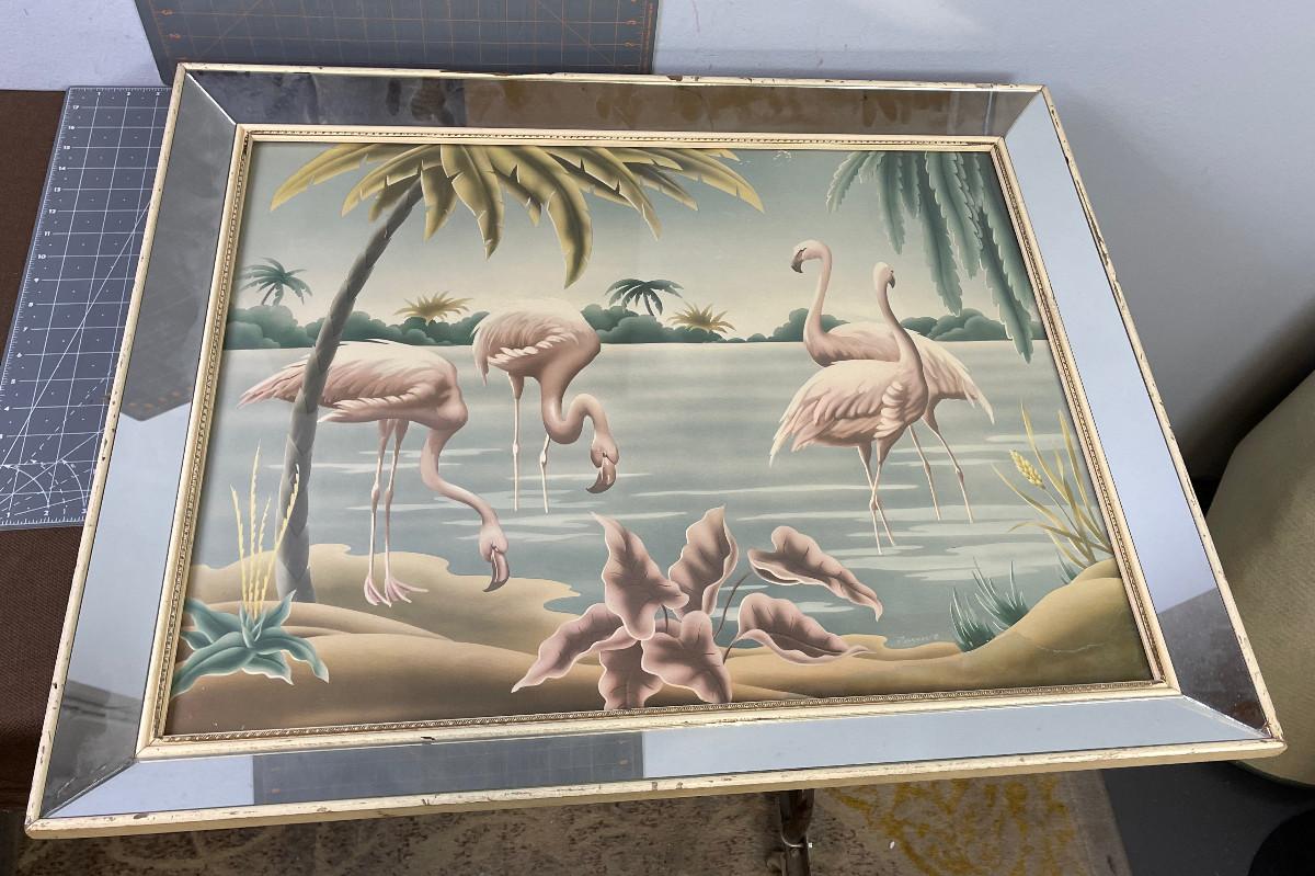 89 Pink Flamingo Turner Print Mirrored Frame EstateSales