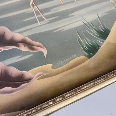 #89 Pink Flamingo Turner Print Mirrored Frame 