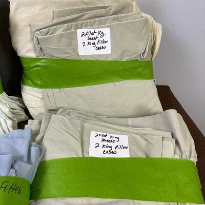 #105 Large Lot of King FLAT Sheets with Pillow Cases 