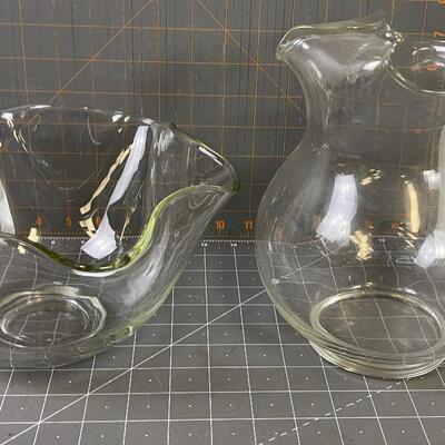 #140 Clear GLASS Pitcher and serving Bowl 