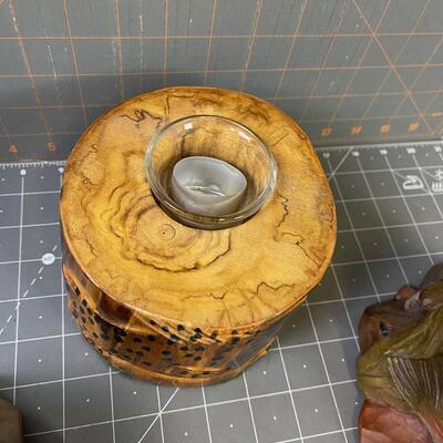 #201 (1)Wood and (2) Resin Fish Candle Stick Holders 