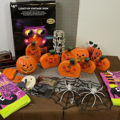 #227 Table full of Halloween, Wood and Resin and candles. 