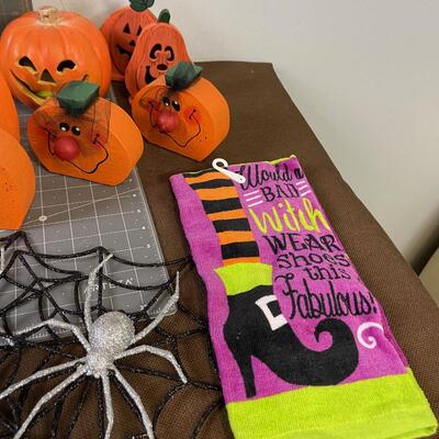 #227 Table full of Halloween, Wood and Resin and candles. 