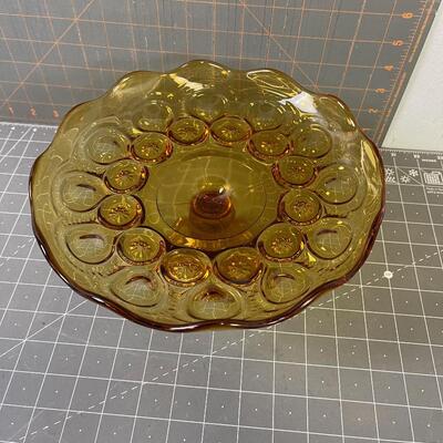 #233 Cake Plate Footed Amber Glass
