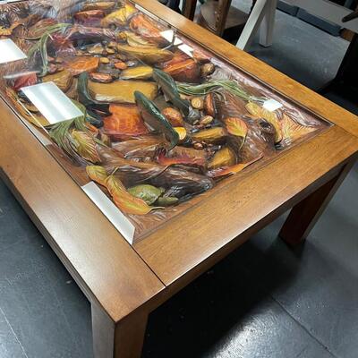 #293 Trout In the Stream Coffee Table, Carved Wood. UNIQUE 