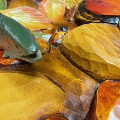 #293 Trout In the Stream Coffee Table, Carved Wood. UNIQUE 