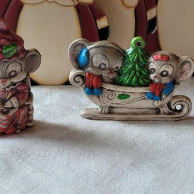 Lot 23: 1930's Dicken's Christmas Stories, Santa Pin Cushion, Wood Santa's, 1980's Mouse Ornaments And Framed...