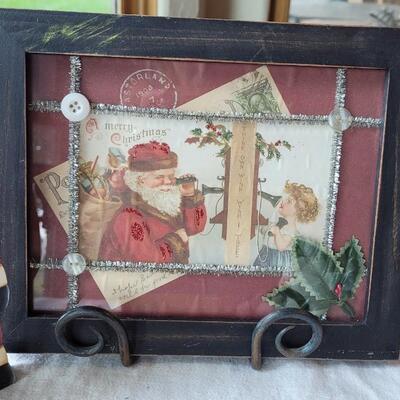 Lot 23: 1930's Dicken's Christmas Stories, Santa Pin Cushion, Wood Santa's, 1980's Mouse Ornaments And Framed...