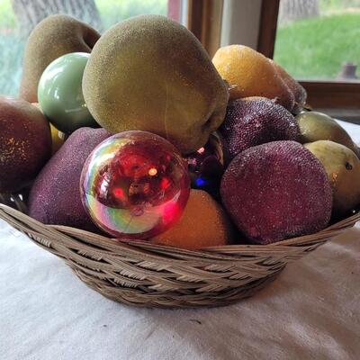 Lot 24: Basket of Fruit mixed with Christmas Balls