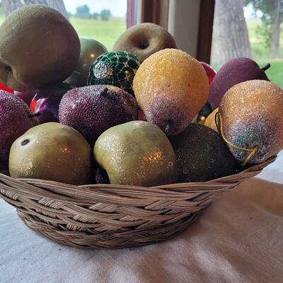 Lot 24: Basket of Fruit mixed with Christmas Balls