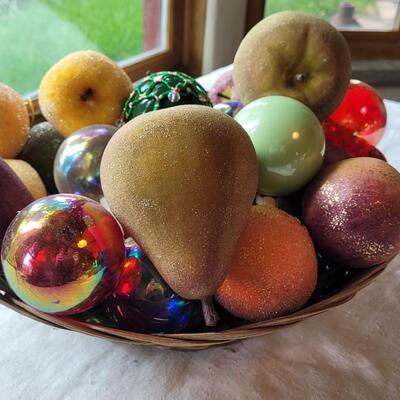 Lot 24: Basket of Fruit mixed with Christmas Balls