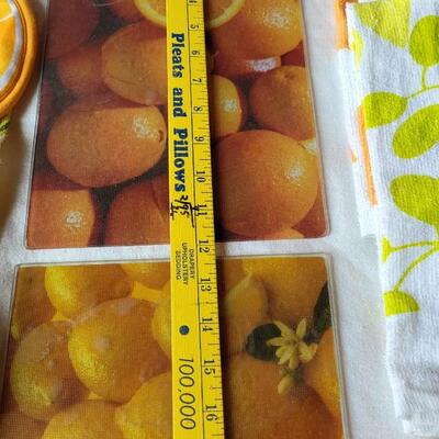 Lot 30: (2) Citrus Glass Cutting Boards & Citrus Pot Holders and Kitchen Towels