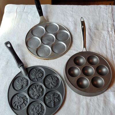 Lot 33: Danish Pancake Griddle, Individual Pancake Griddle and Insect Griddle Pan