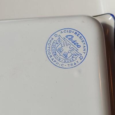 Lot 40: (2) White & Blue Cisco Acid Resistant Photographic Tray made in Columbia 