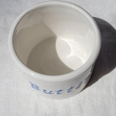 Lot 41: Vintage White & Blue Butter Cups and White Ceramic Milk Carton