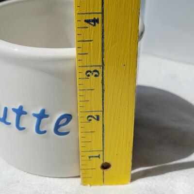 Lot 41: Vintage White & Blue Butter Cups and White Ceramic Milk Carton