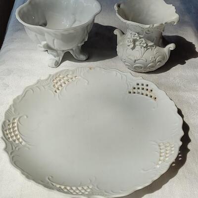 Lot 42: White Porcelain Plate and 2 Vases