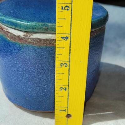 Lot 43: (2) Blue & Tan Ceramic Vessels 