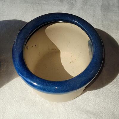 Lot 43: (2) Blue & Tan Ceramic Vessels 