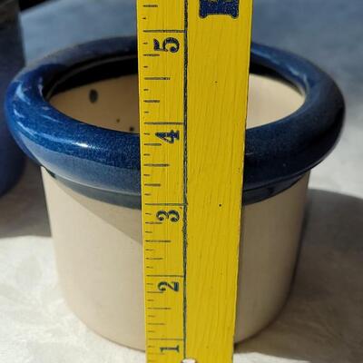 Lot 43: (2) Blue & Tan Ceramic Vessels 