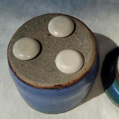 Lot 43: (2) Blue & Tan Ceramic Vessels 