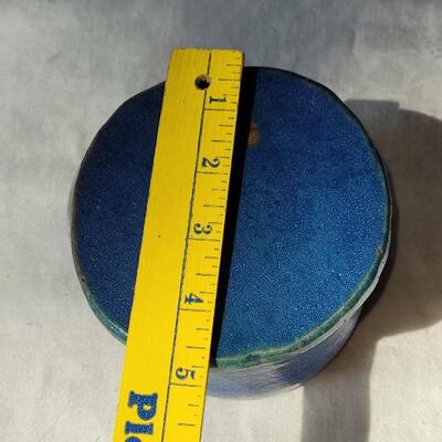 Lot 43: (2) Blue & Tan Ceramic Vessels 
