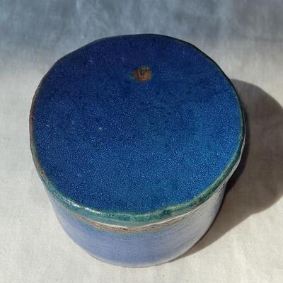 Lot 43: (2) Blue & Tan Ceramic Vessels 