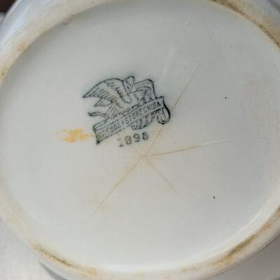 Lot 45: Antique White Dresden Stone & The Potter's Co-op Pitcher made in East Liverpool, Ohio